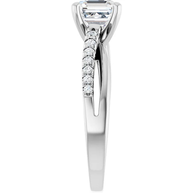 14K White Gold 1.38 CTW Asscher Split Shank Accented Diamond Engagement Ring
