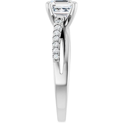 14K White Gold 1.38 CTW Asscher Split Shank Accented Diamond Engagement Ring