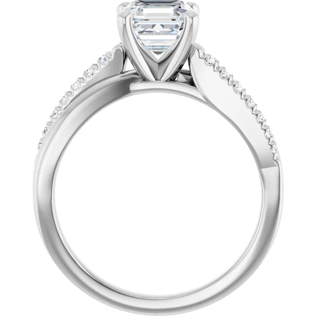 14K White Gold 1.38 CTW Asscher Split Shank Accented Diamond Engagement Ring