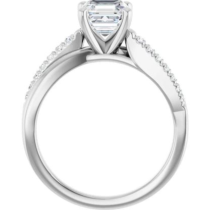 14K White Gold 1.38 CTW Asscher Split Shank Accented Diamond Engagement Ring