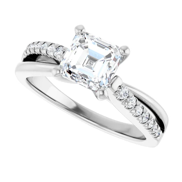 14K White Gold 1.38 CTW Asscher Split Shank Accented Diamond Engagement Ring