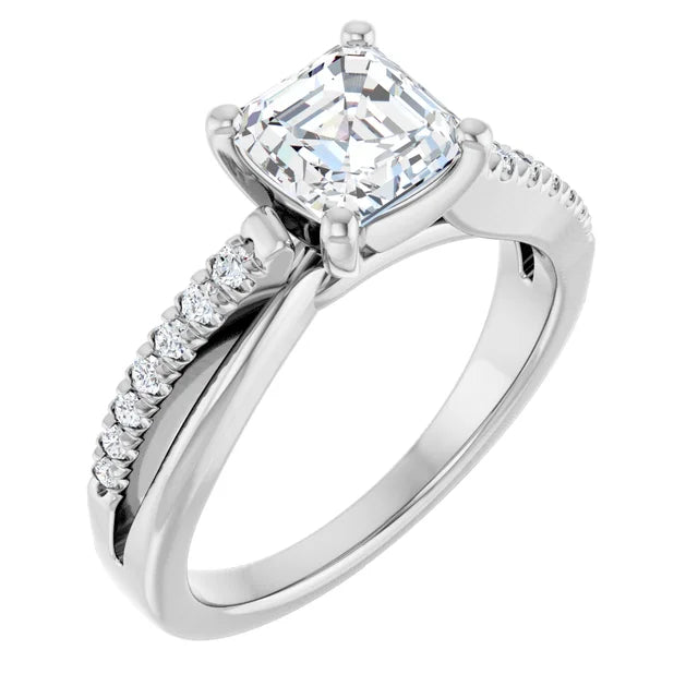 14K White Gold 1.38 CTW Asscher Split Shank Accented Diamond Engagement Ring