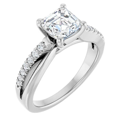 14K White Gold 1.38 CTW Asscher Split Shank Accented Diamond Engagement Ring