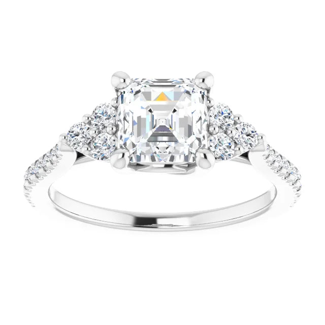 14K White Gold 1.39 CTW Asscher Accented Diamond Engagement Ring