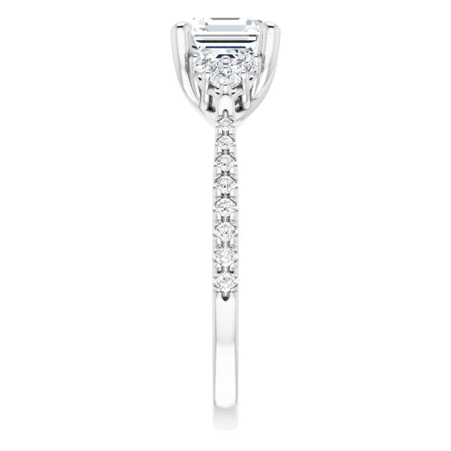 14K White Gold 1.39 CTW Asscher Accented Diamond Engagement Ring