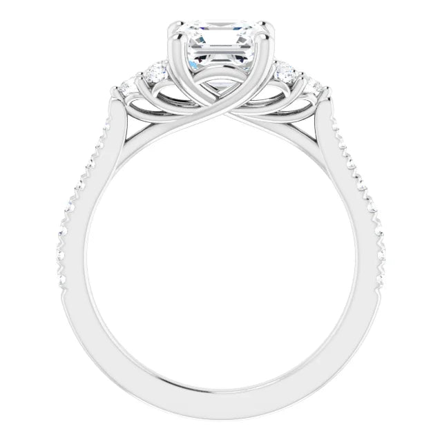 14K White Gold 1.39 CTW Asscher Accented Diamond Engagement Ring