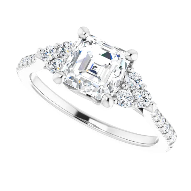 14K White Gold 1.39 CTW Asscher Accented Diamond Engagement Ring
