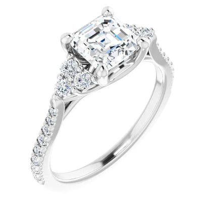 14K White Gold 1.39 CTW Asscher Accented Diamond Engagement Ring