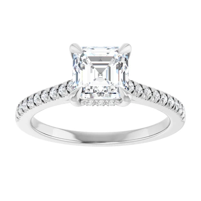 14K White Gold 1.40 CTW Asscher Hidden Halo Diamond Engagement Ring