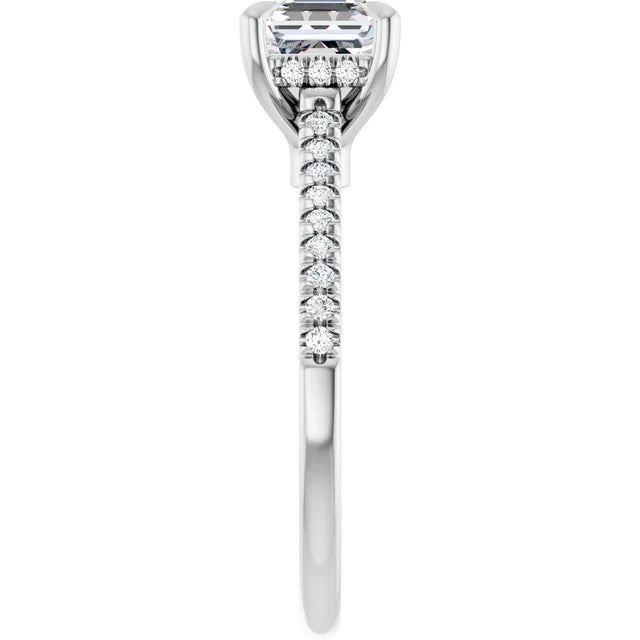14K White Gold 1.40 CTW Asscher Hidden Halo Diamond Engagement Ring