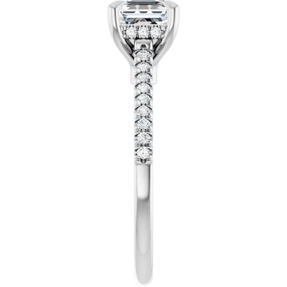 14K White Gold 1.40 CTW Asscher Hidden Halo Diamond Engagement Ring