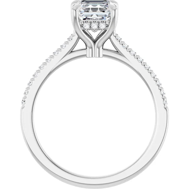 14K White Gold 1.40 CTW Asscher Hidden Halo Diamond Engagement Ring