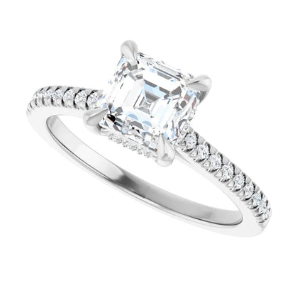 14K White Gold 1.40 CTW Asscher Hidden Halo Diamond Engagement Ring