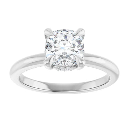 14K White Gold 1.40 CTW Cushion Solitaire Pavé Lab Grown Diamond Engagement Ring