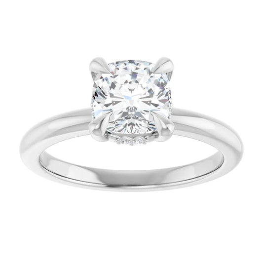 14K White Gold 1.40 CTW Cushion Solitaire Pavé Lab Grown Diamond Engagement Ring