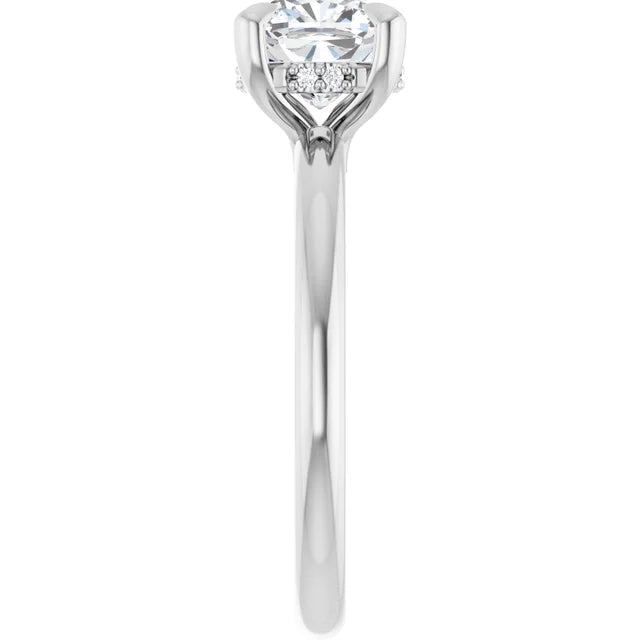 14K White Gold 1.40 CTW Cushion Solitaire Pavé Lab Grown Diamond Engagement Ring