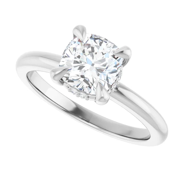 14K White Gold 1.40 CTW Cushion Solitaire Pavé Lab Grown Diamond Engagement Ring