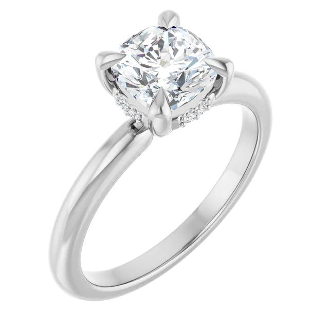 14K White Gold 1.40 CTW Cushion Solitaire Pavé Lab Grown Diamond Engagement Ring