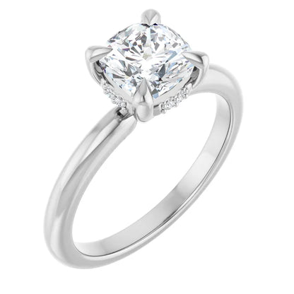 14K White Gold 1.40 CTW Cushion Solitaire Pavé Lab Grown Diamond Engagement Ring