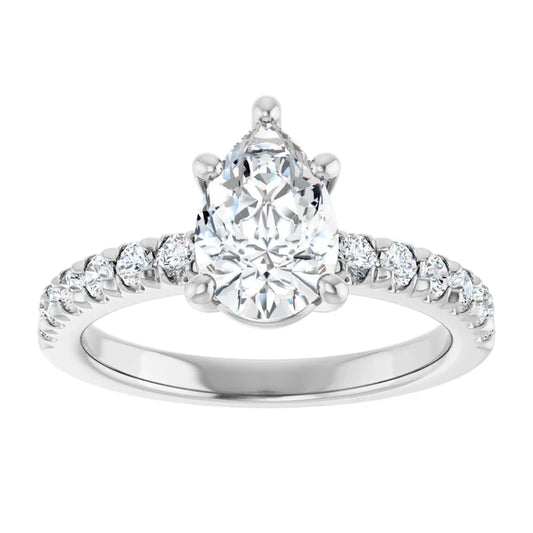 14K White Gold 1.41 CTW Pear Solitaire Pavé Lab Grown Diamond Engagement Ring