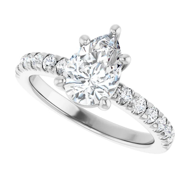 14K White Gold 1.41 CTW Pear Solitaire Pavé Lab Grown Diamond Engagement Ring