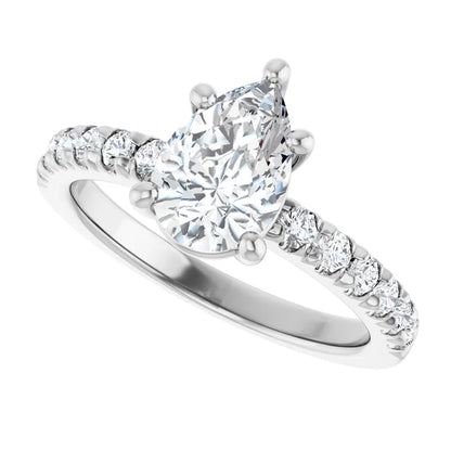 14K White Gold 1.41 CTW Pear Solitaire Pavé Lab Grown Diamond Engagement Ring
