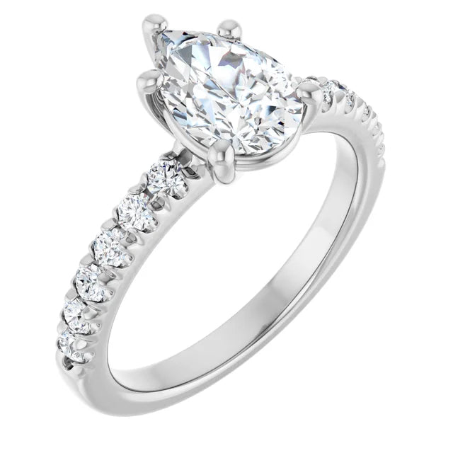14K White Gold 1.41 CTW Pear Solitaire Pavé Lab Grown Diamond Engagement Ring