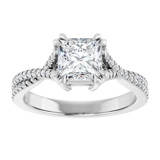 14K White Gold 1.41 CTW Princess Claw Prong Twisted Solitaire Diamond Engagement Ring