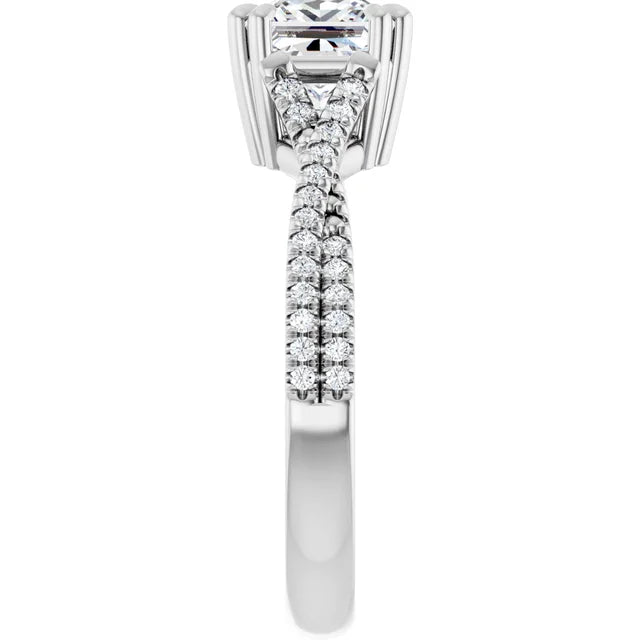 14K White Gold 1.41 CTW Princess Claw Prong Twisted Solitaire Diamond Engagement Ring