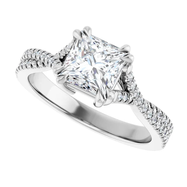 14K White Gold 1.41 CTW Princess Claw Prong Twisted Solitaire Diamond Engagement Ring