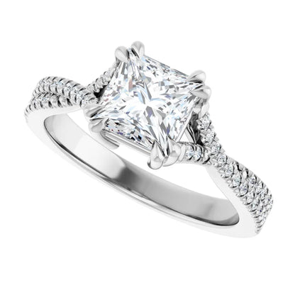 14K White Gold 1.41 CTW Princess Claw Prong Twisted Solitaire Diamond Engagement Ring