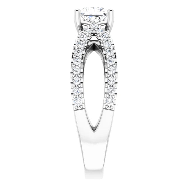 14K White Gold 1.41 CTW Princess Cut Split Shank Pavé Diamond Engagement Ring-diamondnetjewellery