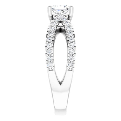 14K White Gold 1.41 CTW Princess Cut Split Shank Pavé Diamond Engagement Ring-diamondnetjewellery