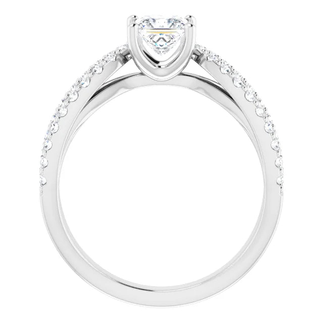 14K White Gold 1.41 CTW Princess Cut Split Shank Pavé Diamond Engagement Ring-diamondnetjewellery