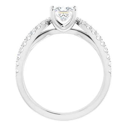 14K White Gold 1.41 CTW Princess Cut Split Shank Pavé Diamond Engagement Ring-diamondnetjewellery