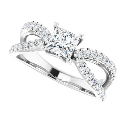 14K White Gold 1.41 CTW Princess Cut Split Shank Pavé Diamond Engagement Ring-diamondnetjewellery