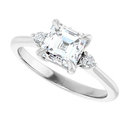 14K White Gold 1.42 CTW Asscher Solitaire Cathedral Lab Grown Diamond Engagement Ring