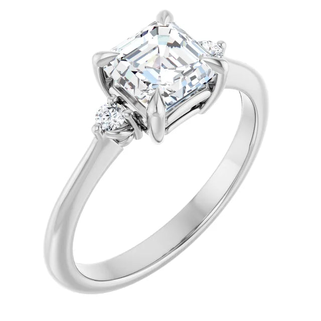 14K White Gold 1.42 CTW Asscher Solitaire Cathedral Lab Grown Diamond Engagement Ring