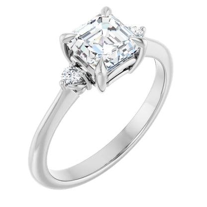 14K White Gold 1.42 CTW Asscher Solitaire Cathedral Lab Grown Diamond Engagement Ring