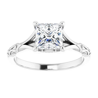 14K White Gold 1.42 CTW Princess Vintage Filigree Solitaire Lab Grown Diamond Engagement Ring