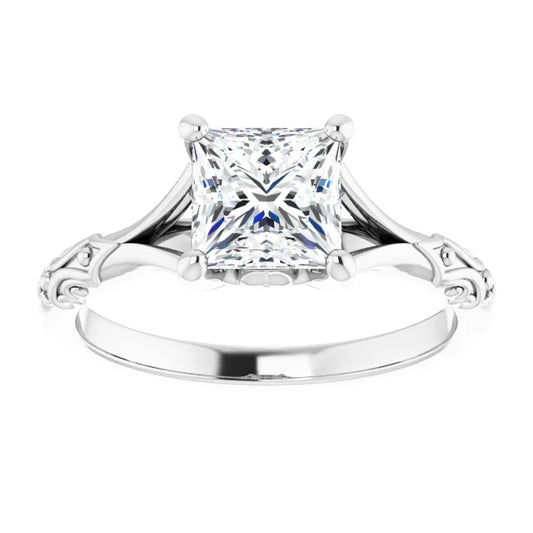 14K White Gold 1.42 CTW Princess Vintage Filigree Solitaire Lab Grown Diamond Engagement Ring