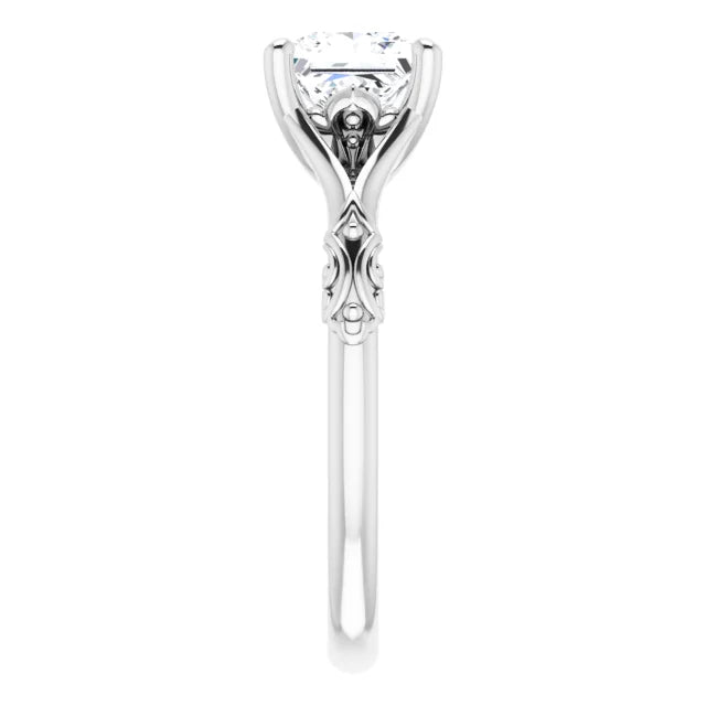 14K White Gold 1.42 CTW Princess Vintage Filigree Solitaire Lab Grown Diamond Engagement Ring