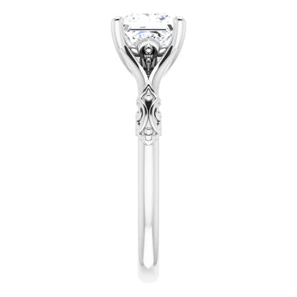 14K White Gold 1.42 CTW Princess Vintage Filigree Solitaire Lab Grown Diamond Engagement Ring