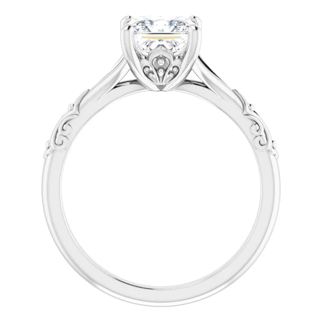 14K White Gold 1.42 CTW Princess Vintage Filigree Solitaire Lab Grown Diamond Engagement Ring