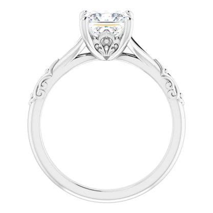 14K White Gold 1.42 CTW Princess Vintage Filigree Solitaire Lab Grown Diamond Engagement Ring