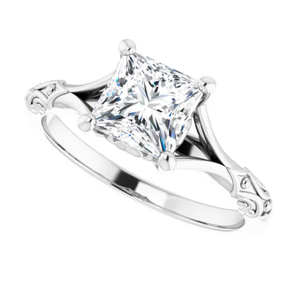14K White Gold 1.42 CTW Princess Vintage Filigree Solitaire Lab Grown Diamond Engagement Ring
