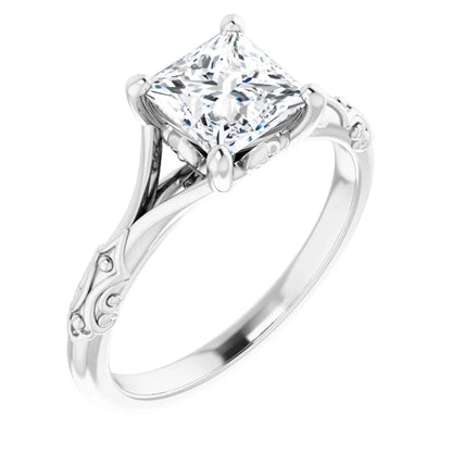 14K White Gold 1.42 CTW Princess Vintage Filigree Solitaire Lab Grown Diamond Engagement Ring
