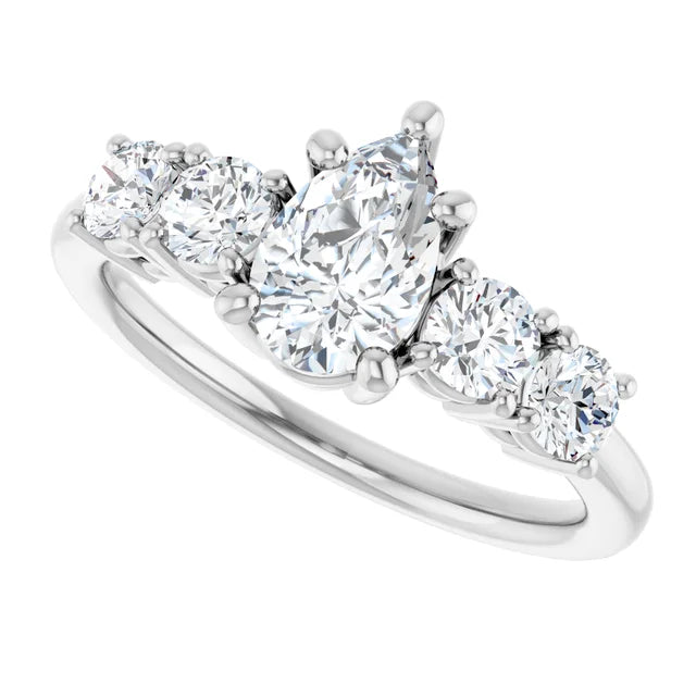 14K White Gold 1.44 CTW Pear Five Stone Lab Grown Diamond Engagement Ring