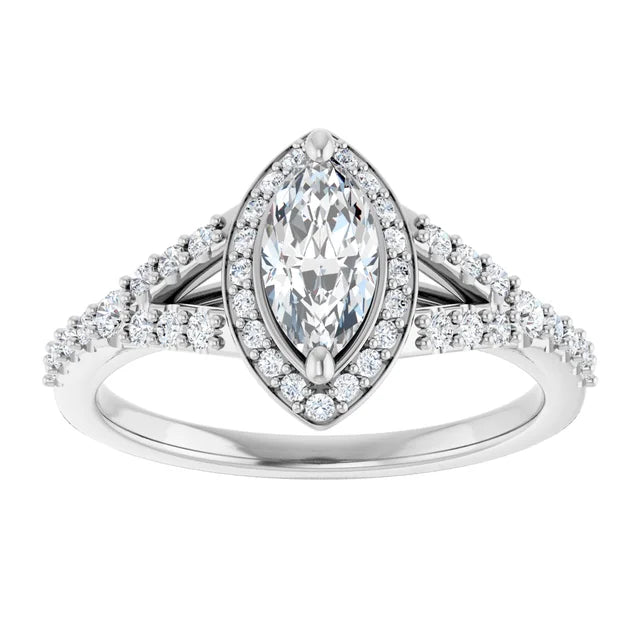 14K White Gold 1.47 CTW Marquise Halo Lab Grown Diamond Engagement Ring
