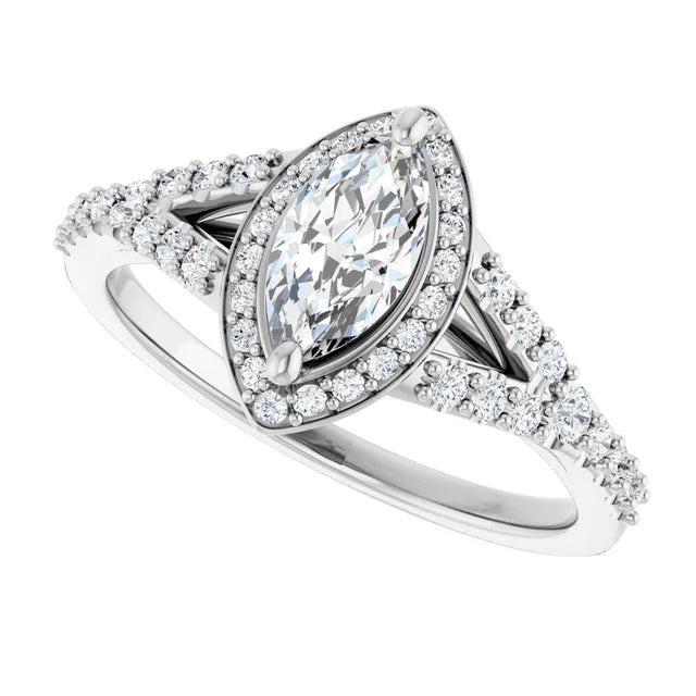 14K White Gold 1.47 CTW Marquise Halo Lab Grown Diamond Engagement Ring